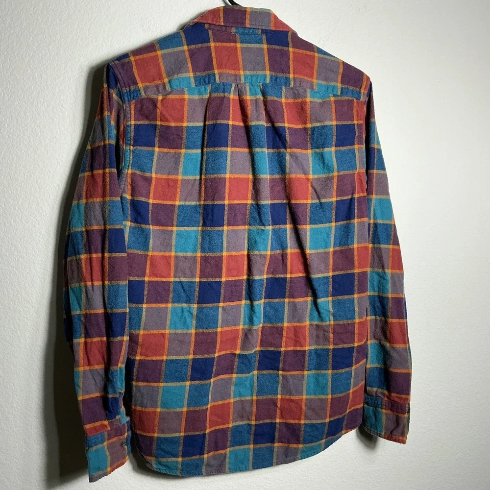 J. Crew Flannel Shirt Mens Small MultiColor Plaid Re-Imagined Cotton Button Down